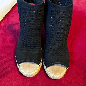 Steven Black Peep-Toe Espadrille Wedges 7.5
